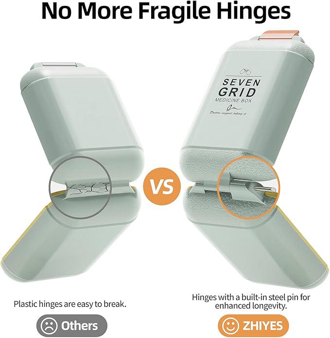 Portable Pill Organizer, Pill Box with 7 Compartments, Small Pill Case for Travel, Daily Medicine Pill Organizer with Air-Tight Lid, BPA-Free Material Pill Container (Green)