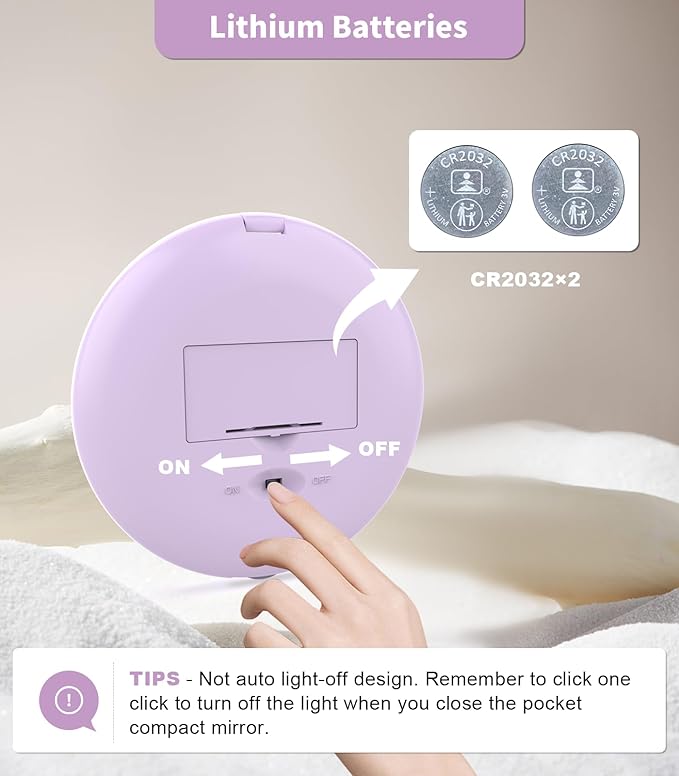 WOBSION Travel Compact Mirror,Portable 1x/10x LED Makeup Mirror with Magnification,Handheld 2-Sided Pocket Mirror, 3.5in Small Mirror for Purse,Handbag,Gift,Purple