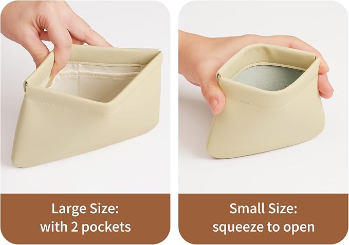 2pcs Small Pouches for Purse, Self-closing Mini Makeup Bag, Organosilicon Super Fiber Leather Coin Purse for Women Travel Pouch Small Cosmetic Bag| Lipstick, Jewelry, Change, Card (Beige)