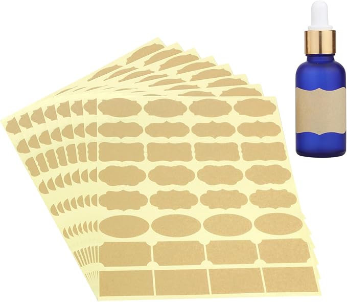 Wisdompro Fancy Shape Kraft Label Stickers, Self Adhesive Gift Tag Stickers Blank Writable Labels for Essential Oil Bottles, Jars, Food Containers (256 Pcs, Small)