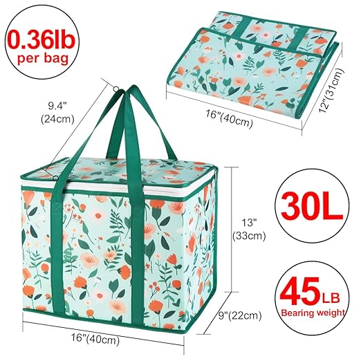 2-Pack Insulated Reusable Grocery Shopping Bags, X-Large Insulated Food/Pizza Delivery Bag for Delivery Drivers, Commercial Food Warmers, Tote Cooler/Thermal Bags for Travel, Picnic