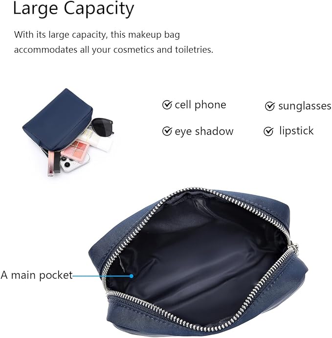Waterproof Makeup Bag Large Capacity Women's Classic Black Wash Bag Adjustable Partition Wash Bag Brush and Cosmetic Carrying Bag… (Navy Blue)