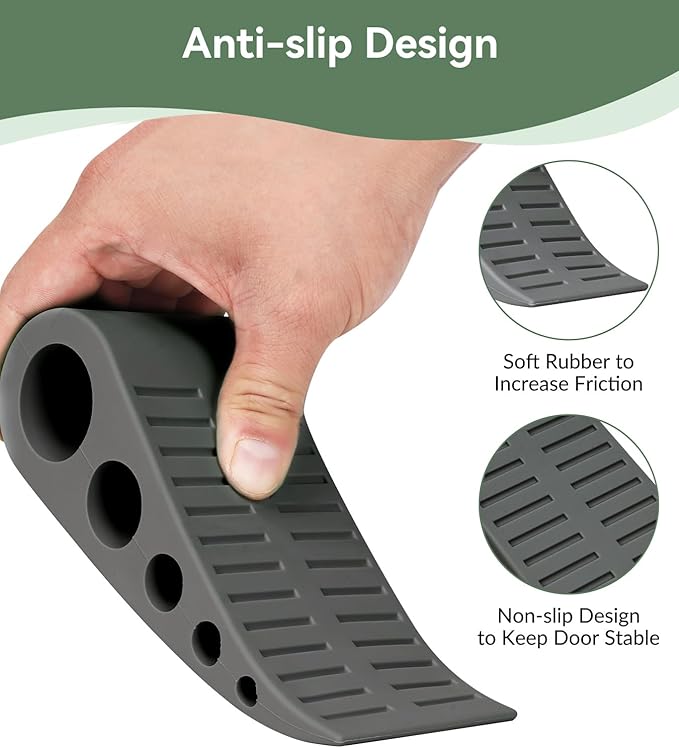 1.9 Inches Heavy Duty Door Stopper, 3 Pack Rubber Door Stop, Door Stoppers for Bottom of Door, Large Door Stopper Wedge for Home Office School (Dark Grey)