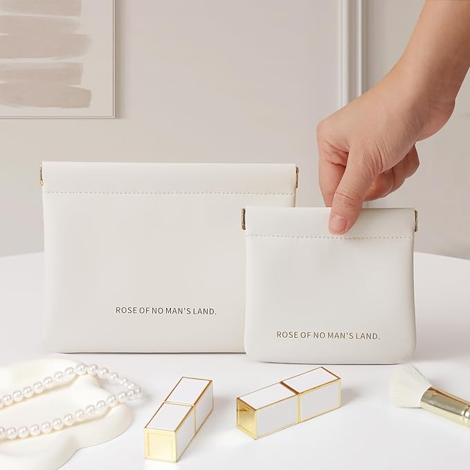 2pcs Small Pouches for Purse, Self-closing Mini Makeup Bag, Organosilicon Super Fiber Leather Coin Purse for Women Travel Pouch Small Cosmetic Bag| Lipstick, Jewelry, Change, Card (Cream)