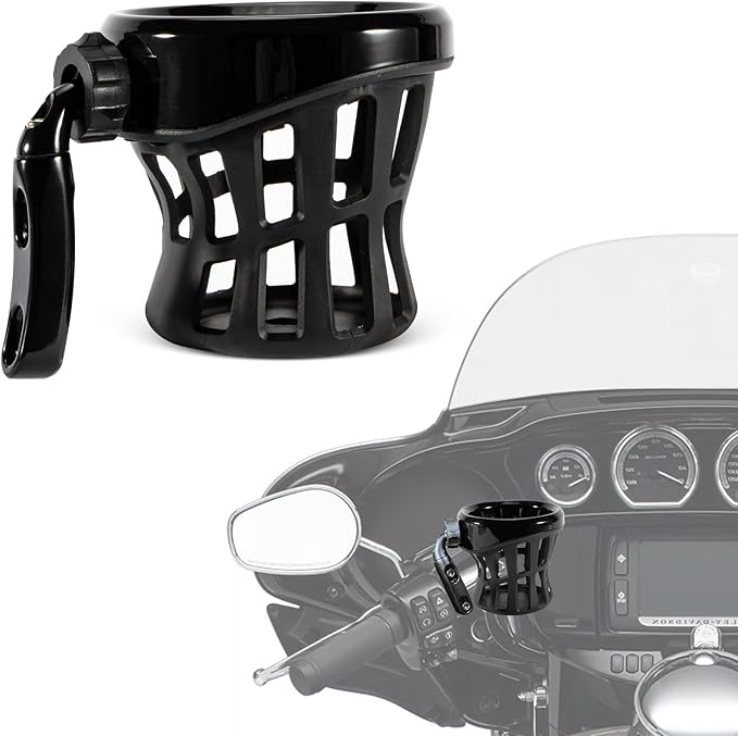 PSLER Motorcycle Drink Cup Holder Handlebar Mount Universal for Dyna Fat Bob Touring Road Glide Street Electra Glide Softail 1996-up Goldwing GL1800 2018-up