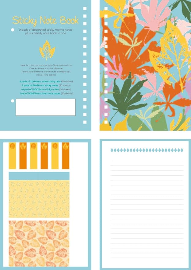 A5 Spiral Sticky Notebook,with 9 pads of decorated sticky notes and a handy notebook,Note Pads Teacher Appreciation Gift Writing Memo Pads School Office Supplies and Daily Life Organization (Autumn)