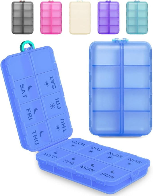 Pill Organizer Medicine Organizer Travel Essentials - Weekly Medicine Dispenser with Etched Labels, 7 Day AM PM Dispenser, Travel Pill Box, Foldable Medicine Case