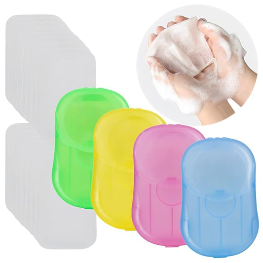 Soap Paper Sheets, 400 Sheets Mini Portable Disposable Travel Soap Boxes Hand Washing Cleaning Paper Slices Strips for School On-the-go Camping Hiking Outdoor Foot and Hand Care