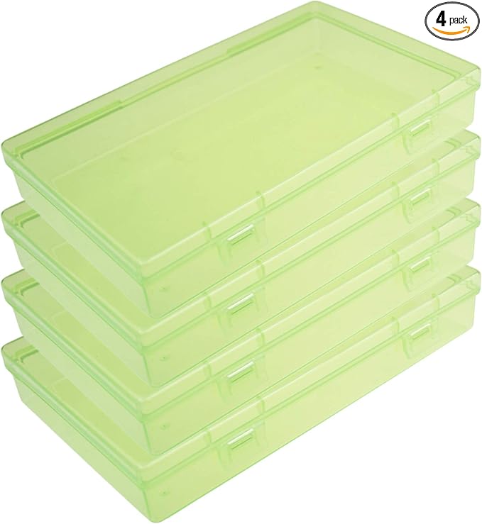 Goodma 4 Pieces Rectangular Plastic Boxes Empty Storage Organizer Containers with Hinged Lids for Small Items and Other Craft Projects (Green, 7.1 x 4.3 x 1.2 inch)