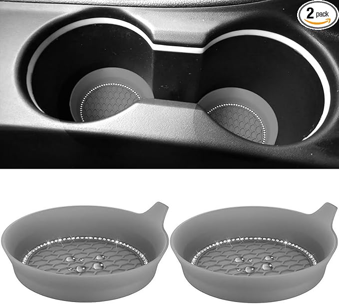 2 PCS Car Cup Coasters, Universal Cup Holder Coaster for Car Accessories, Bling CupHolders Insert for Women Non-Slip Silicone Car Cup Holder Coasters
