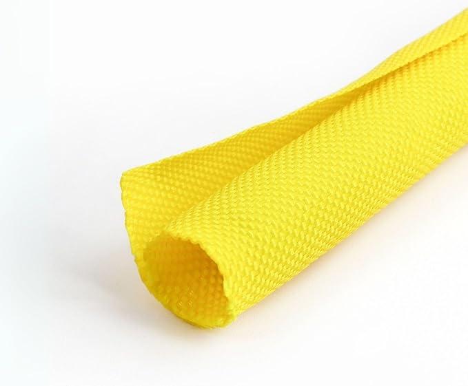 3/4 inch Split Braided Cable Management Sleeve for USB Cable Power Cord Audio Video Cable, High-Temperature Automotive Harness Wire Loom Cord Protector from Cat Dog Chewing (Yellow, 10FT)