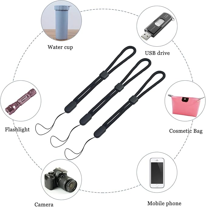 yuntop 5PCS Wrist lanyard, 8.8 inch Hand Wrist Strap Lanyard, Adjustable Nylon Wristlet Straps for Cell Phone, Camera, GoPro, PSP, USB Flash Drives, Flashlight (Black)