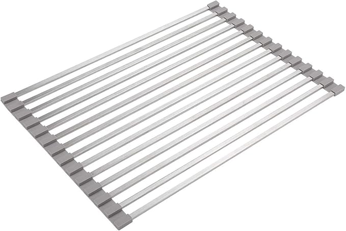 Ahyuan Roll up Dish Drying Rack Over the Sink Dish Drying Rack Square Tubes Rolling Dish Rack Over Sink Dish Racks for Kitchen Counter RV Camper Accessories for Travel Trailers (Gray, 17.8''Wx13.4''L)