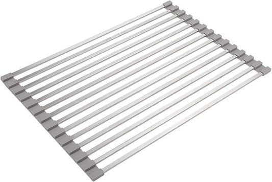 Ahyuan Roll up Dish Drying Rack Over the Sink Dish Drying Rack Square Tubes Rolling Dish Rack Over Sink Dish Racks for Kitchen Counter RV Camper Accessories for Travel Trailers (Gray, 17.8''Wx13.4''L)