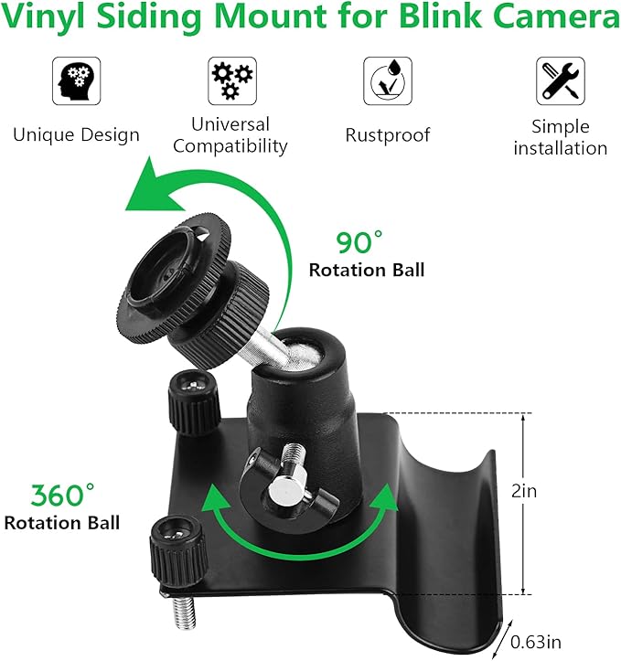 2Pack Vinyl Siding Mount for Blink Outdoor 2K+ / Outdoor 4 (4th Gen)/(3rd Gen), Blink XT / XT2 / Mini, Adjustable Mounting Bracket with Outdoor Vinyl Siding Clips Hooks
