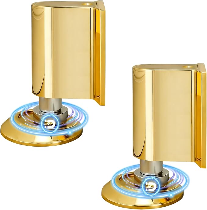 Magnetic Door Stoppers, Magnet Door Stop - Stainless Steel Door Catch, Retractable Bottom of Door Holder Suits Gaps Within 1.4" Keep Door Open, No Drill 3M Adhesive & Screws - Golden2 Pack