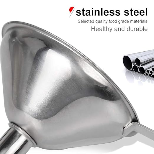 YGDZ Kitchen Funnel for Filling Bottles, 3pcs Metal Stainless Steel Small Mini Funnels for Essential Oils Liquid, Long Handle Funnel Set, 2pcs Cleaning Brushes