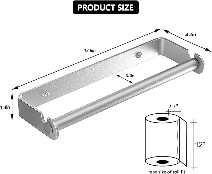 Aheucndg Paper Towel Holder Wall Mount, Self Adhesive or Drill Mounting Paper Roll Holder, Paper Towel Holder Under Cabinet for Kitchen or Bathroom (Silvery 1pack)