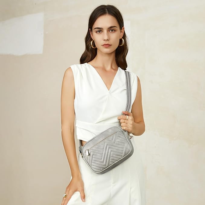 BOSTANTEN Quilted Crossbody Bags for Women Vegan Leather Purses Small Shoulder Handbags with Wide Strap