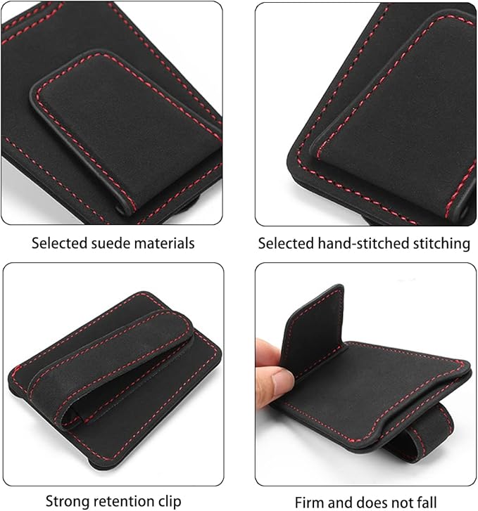 8sanlione Sunglasses Holder for Car Sun Visor, Magnetic Leather Glasses Hanger Clip, Eyeglass and Ticket Card Storage Mount, Auto Interior Accessories Universal for Vehicle SUV Truck (Gray)