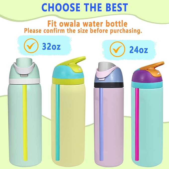 NTIERA 8pcs Replacement Straws for Owala FreeSip 24oz 32oz Bottle, Reusable Plastic Straws with Cleaning Cleaner Brush for Insulated Stainless Steel Water Bottle Tumbler Accessories(8 Color)