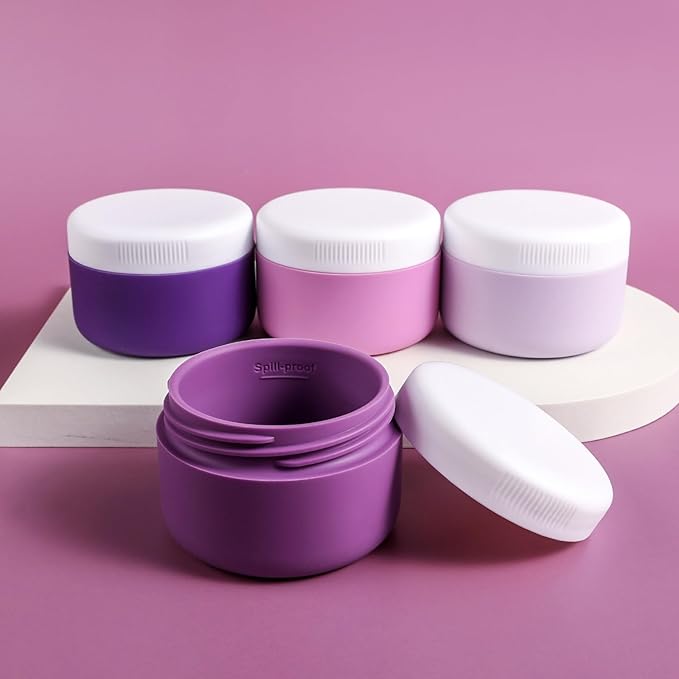 Travel Containers for Toiletries, Silicone Cream Jars BPA-Free, Leak-proof 1.35oz Travel Size Containers, Portable Size Silicone Jars with Lid for Cosmetic Face Hand Body Cream (4 Pack)