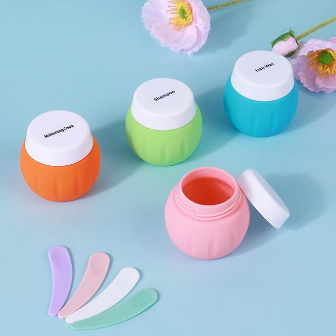 Travel Containers for Toiletries, GLAMFIELDS TSA Approved 1.7oz 50ml Travel Size Silicone Cream Jars BPA Free, Leak-proof Travel Essentials with Lid for Cosmetic Face Hand Body Cream Orange (4 Pack)