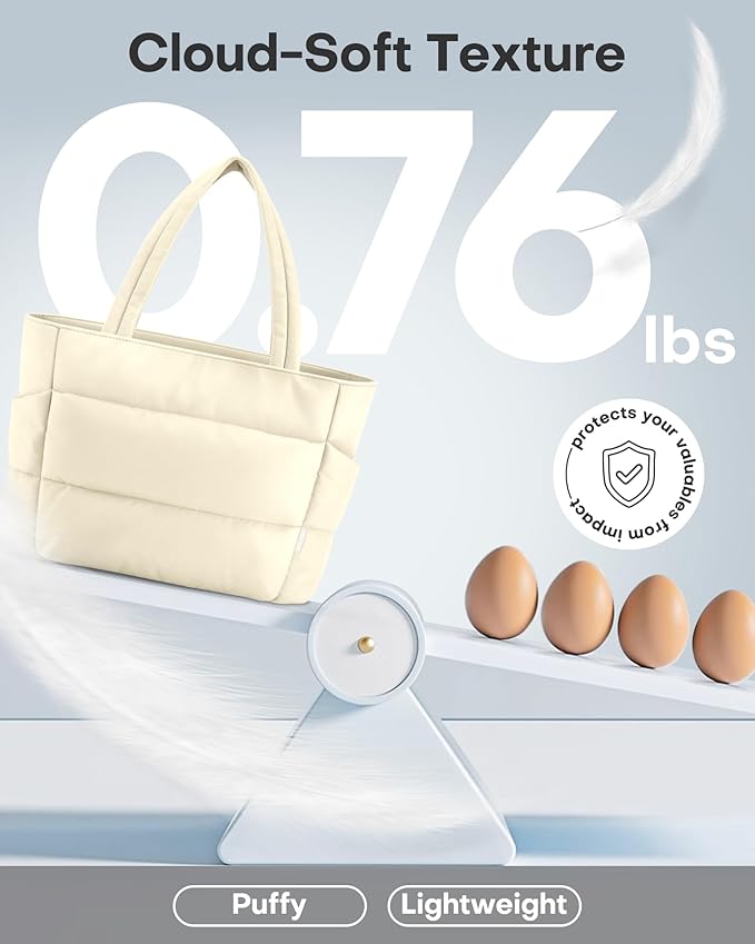 HOTOR Puffer Tote Bag for Women, Nurses - Multi-Pocket Lightweight Bag for Work - Quilted Handbag for Travel and Gym