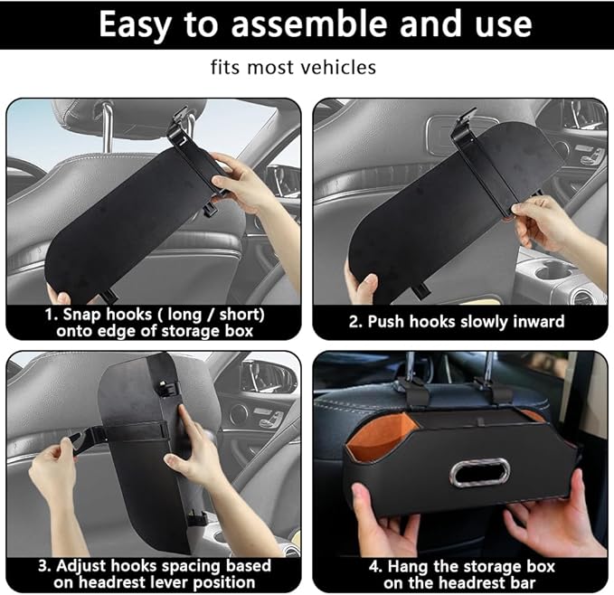 Abnaok Back Seat Car Organizer, 4-in-1 Multifunctional Car Back Seat Storage Box with Drink Cup Holder and Tissue Box, for Holding Phone, Snacks, Drinks, and Handbag