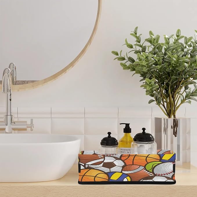 Sport Ball Small Bathroom Baskets for Toilet,Foldable Toilet Paper Tank Basket Organizer for Towels Storage Decorative Open Storage Bins for Home,Closet,Containers,Cabinet