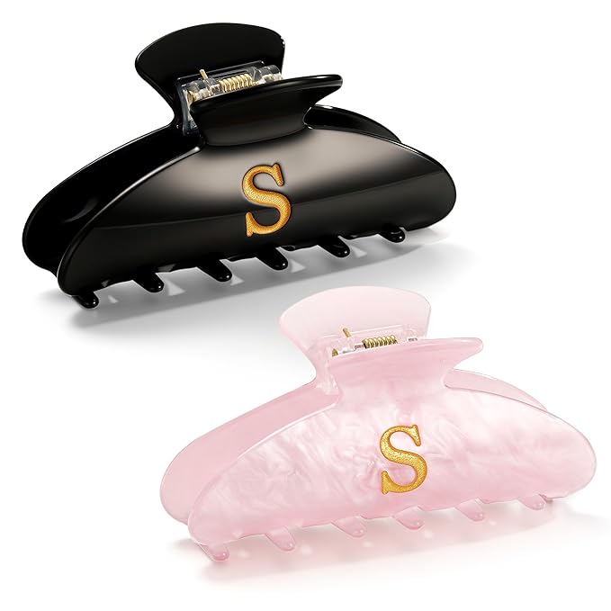 CWJCYTNSN 2 PCS Hair Claw Clips for Women Non-slip Black Pink Claw Clips for Thick Thin Hair Stylish S Hair Clips Elegant Hair Accessory Girls