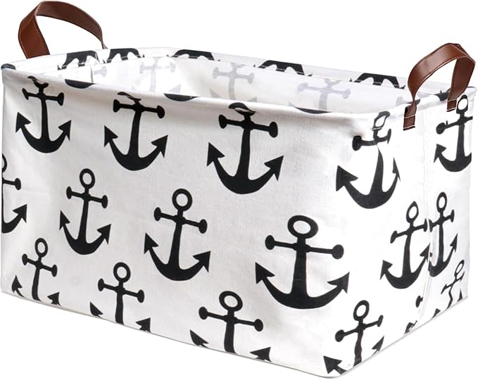 Laundry Basket Canvas Collapsible Storage Basket with Handles Children's Storage Basket for Home, Books (Anchor)
