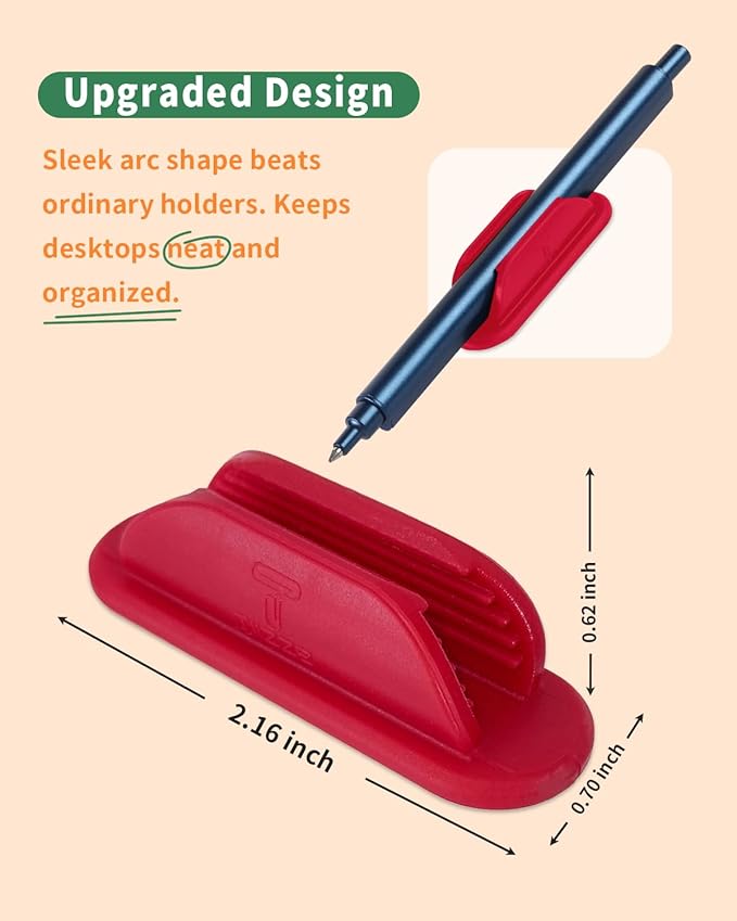 Adhesive Pencil Holders for Desk Set of 10 - Silicone Pen Holder with 15 PCS Upgraded Adhesive Pads - Flexible Pencil Holder for Walls Clipboards, Office Essentials Accessories Teacher Supplies