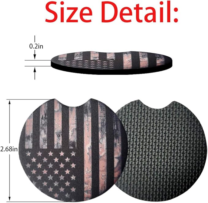 Moly Magnolia Car Coasters for Drinks Absorbent, 2 Pack Cute Car Coasters for Women, Car Cup Holder Coasters for Your Car with Fingertip Grip, Auto Accessories for Women & Lady (Flag)