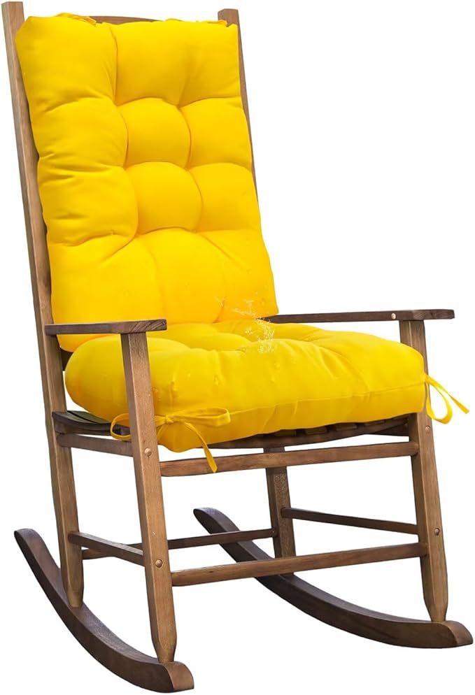 1 Pack Outdoor Chair Cushion Set Rocking Chair Cushion with Ties Overstuffed Seat Back Cushion Pad for Outdoor Indoor Home Garden Chair Use Yellow