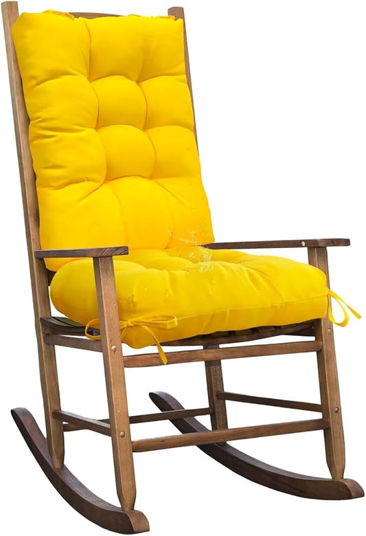 1 Pack Outdoor Chair Cushion Set Rocking Chair Cushion with Ties Overstuffed Seat Back Cushion Pad for Outdoor Indoor Home Garden Chair Use Yellow