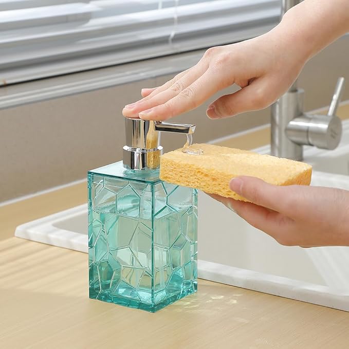 2 Pack Clear Teal Blue Rust Proof Soap Dispenser, Acrylic Plastic Hand Soap Lotion Dispenser Set for Bathroom&Kitchen