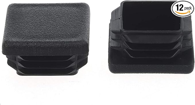 1-1/2Inch Square Plastic Plug, End Caps for Tubing Pipe OD 1-1/2" x 1-1/2" (not ID), Steel Chair Leg End Caps, Bar Stool Glides Inserts, Fence Plugs, Furniture or Fitness Equipment End Caps (12 Packs)