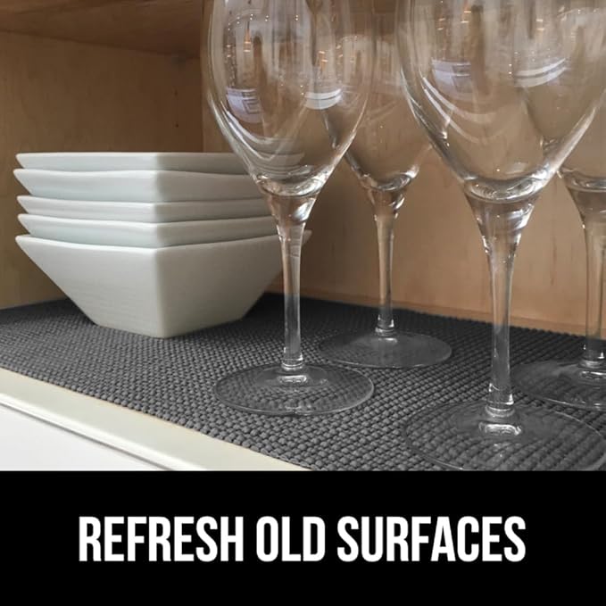 GORILLA GRIP powerGRIP Drawer Shelf and Cabinet Liner, Thick Strong Hold, Non-Adhesive Liners Protect Kitchen Cabinets and Cupboard, Bathroom Drawers, Easy Install, Breathable Mat, 17.5" x20' Charcoal