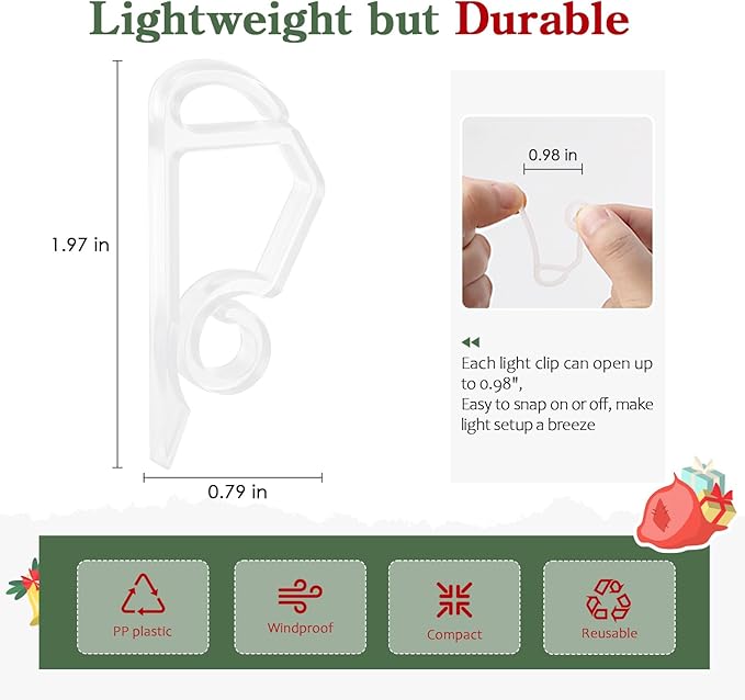 MEILIDY Christmas Light Clips, Weatherproof Plastic Gutter Clips for Hanging Outdoor Holiday Seasonal String Lights, Clear, 100 Pcs