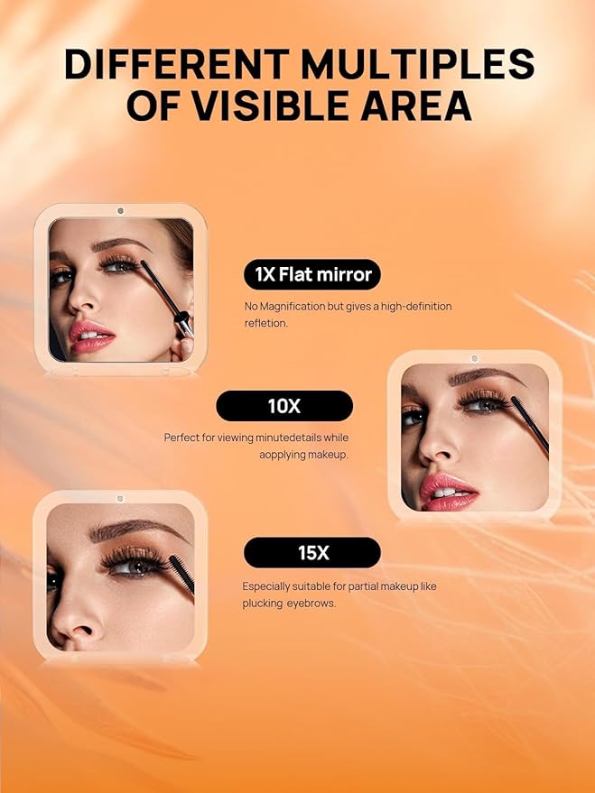 OMIRO Folding Compact Mirror, 1X/15X Magnification 3½” Pocket Size Square Hand Mirror for Travel Makeup (Peach Fuzz)