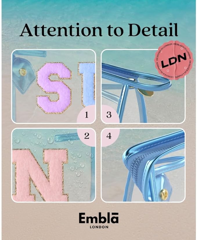 Embla Makeup and Lotion Bag - Waterproof Makeup and Sunscreen Pouch for Travel, Beach, Pool - Clear Zipper Pouch for Sunscreen and Cosmetics Storage, Durable Make Up Organizer for Beach Bag Essentials