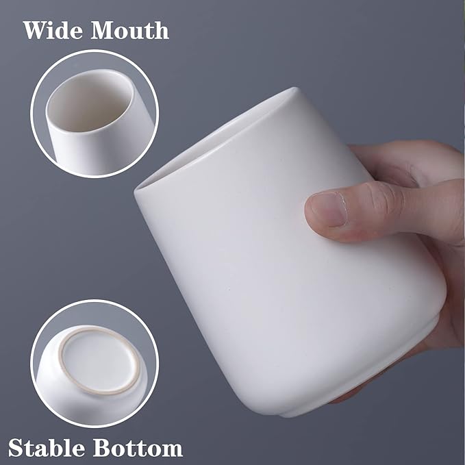 White Toothbrush Holder for Bathroom - 2Pcs Ceramic Tooth Brushing Holders Set, Toothbrush Cup & Toothpaste Organizer for Bathroom Countertop, Makeup Brush Holder, Pen Holder for Home Desktop Storage