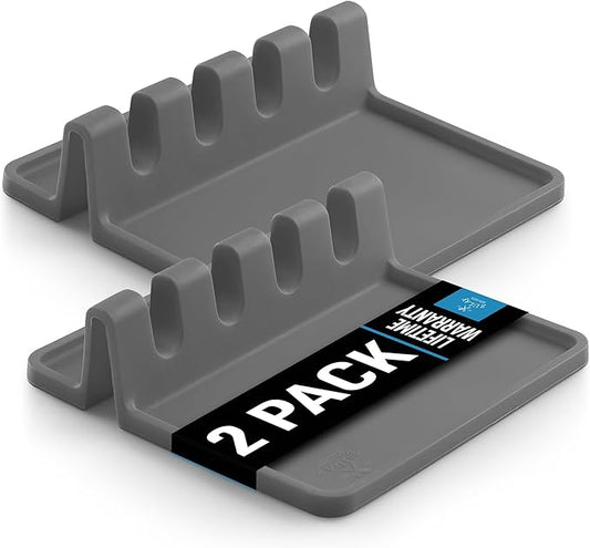 Zulay Silicone Utensil Rest - BPA-Free, Durable Spoon Rest with Drip Pad - Heat-Resistant Spoon Rest for Stove Top - Spoon Rest for Kitchen Counter - Kitchen Gadgets & Kitchen Utensils Holder - 2 Pack