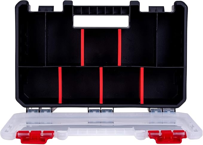 Compact Parts Organizer Box – Small Hardware Storage Case with 9 Compartments & 5 Dividers – Durable Nylon Screw, Bolt, Craft Organizer for Toolbox, Drawer, or Garage Use