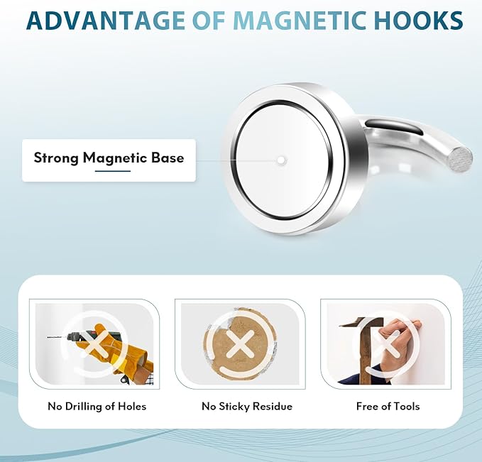 Neosmuk Magnetic Hooks, Cruise Ship Essentials, 32lb+ Heavy Duty Magnetic Hooks for Cruise Cabins, Refrigerator, Grill, Hanging, and Travel | Extra Strong Must-Have Magnet Hook, Silver Pack of 20