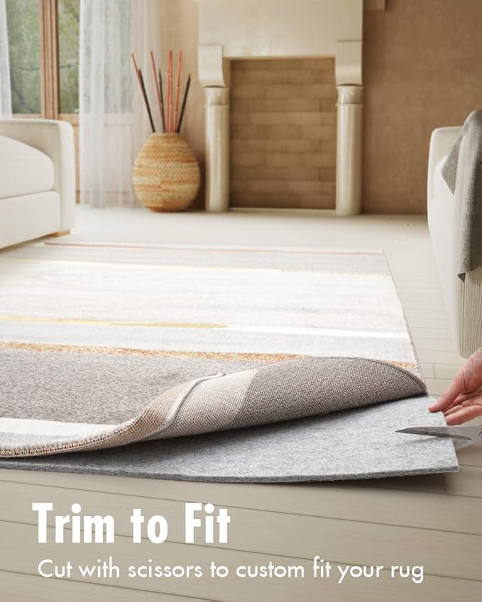 Non Slip Rug Pad Gripper - 8x10 Feet 1/4” Extra Thick Felt Under Rug for Area Rugs and Hardwood Floors,Super Cushioned Non Skid Carpet Padding