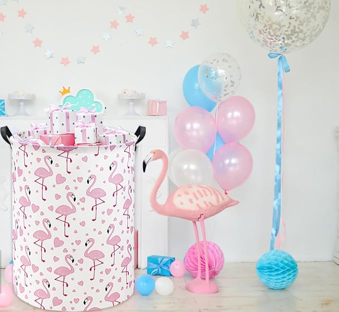 HIYAGON Pink Flamingo Baby Laundry Basket Baby Hamper for Nursery Girl Kids Pink Hamper Cute Kids Toys Storage Bin Organizer Flamingo Room Decor for Home(Heart Flamingo)