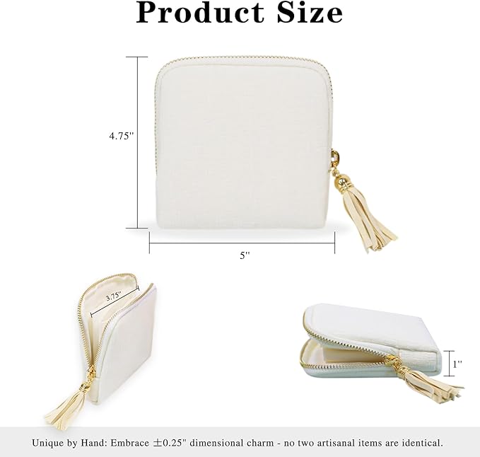 Stratalife Travel Jewelry Case Organizer for Women Portable Jewelry Box with Small Pouches for Gemstones Healing Crystal Bracelets, Necklace Bangles Storage, Pendants Ring Holder Zipper, White Tassel