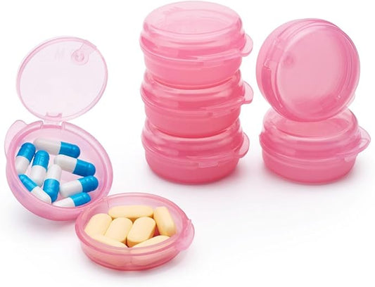 Small Pill Case for Purse Pocket (6 Pack), Double-Layer Pill Box, Portable Medicine Organizer Travel Pillbox, Cute Pill Container Holder,Multifunctional Mini Storage Box (Pink)
